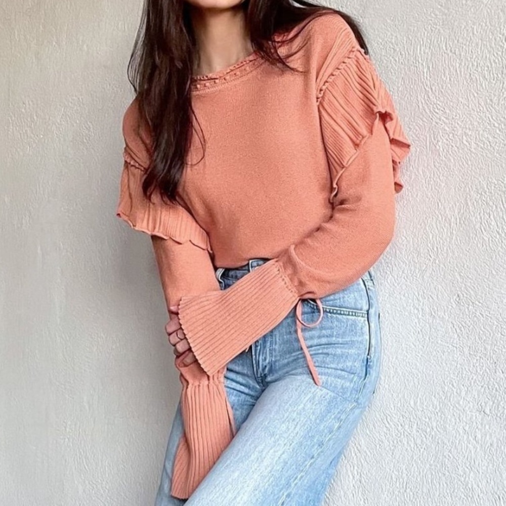 Rebecca Taylor Pointelle Pullover Sweater in Terra Orange Size Small